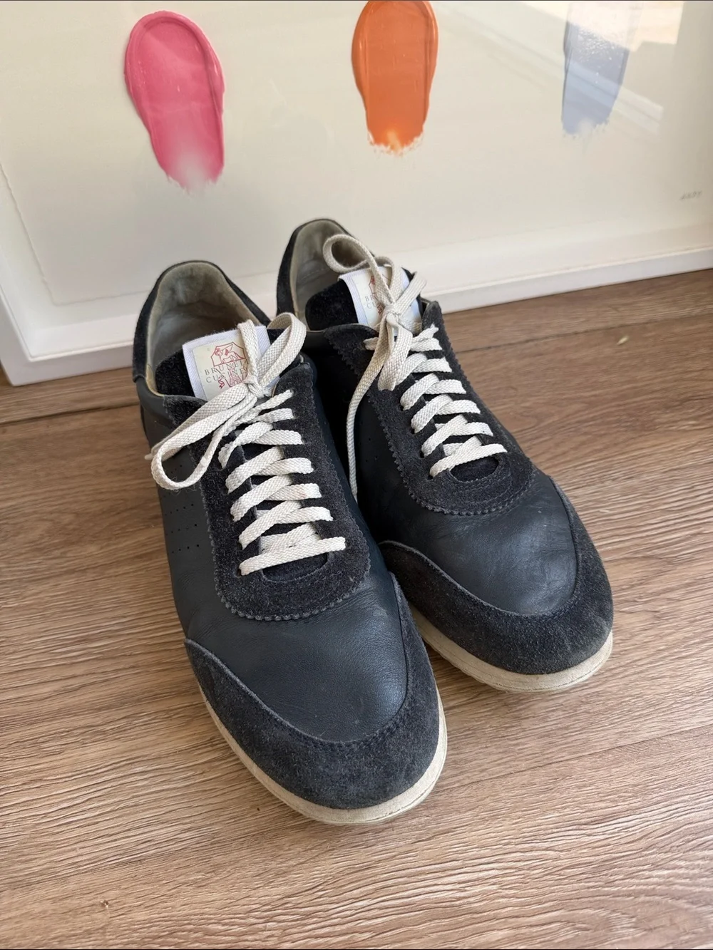 Brunello Cucinelli Men's Navy Casual Leather & Suede Sneakers - Classic Lace-Up - Picture 1 of 5